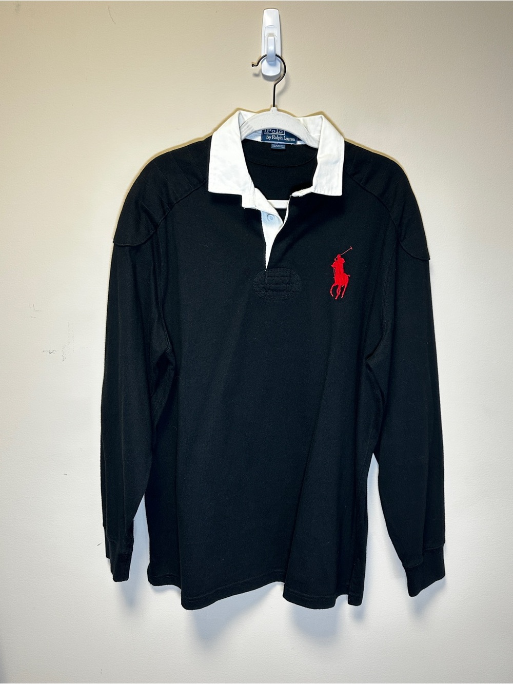 Vintage Polo Ralph Lauren Rugby Shirt Men’s M Black Red Pony Elbow Patches - Picture 3 of 10
